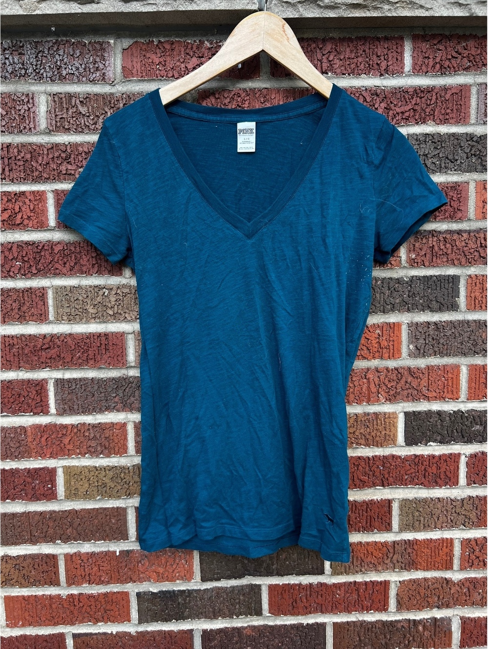 Victoria’s Secret PINK Teal Blue V Neck Short Sleeve Tee Shirt